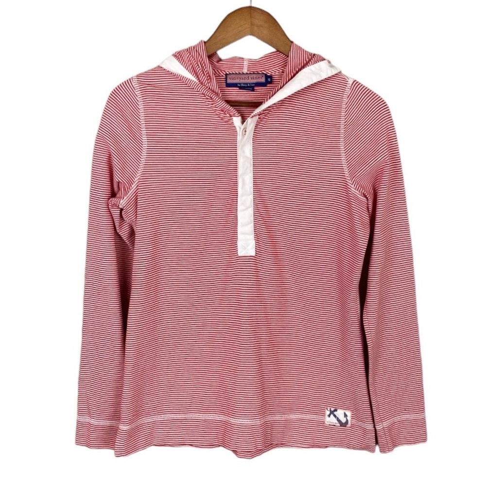 Vineyard Vines Red & White Striped Hooded Pullover